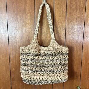 Blue Miami Woven Straw Tote Bag Beach Summer Shoulder Bag